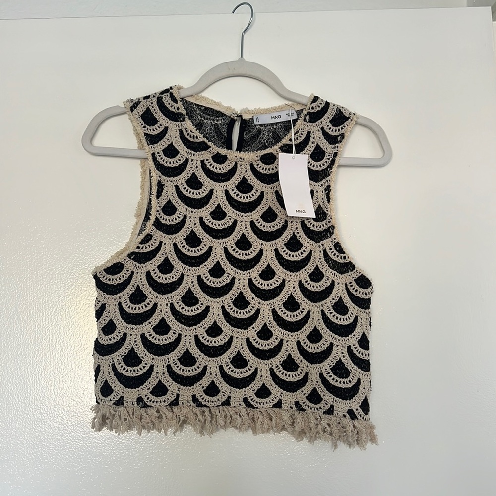 NWT Mango Crochet Woven Top XS sold out tank